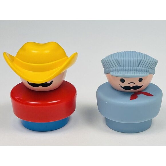 VTG 1990s FISHER PRICE Little People Figures Cowboy & Conductor Engineer EUC - Picture 2 of 5